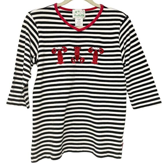 Vintage Striped Lobster Embroidered Striped 3/4 Sleeve Nautical Top XS Summer - Picture 1 of 8